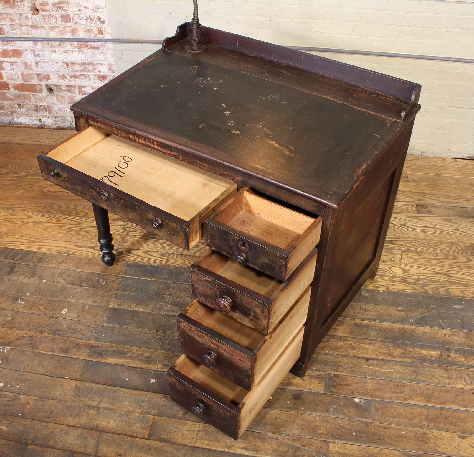 Vintage Industrial Clerk's Desk Workbench with Adjustable Goose-Neck Task Light 9