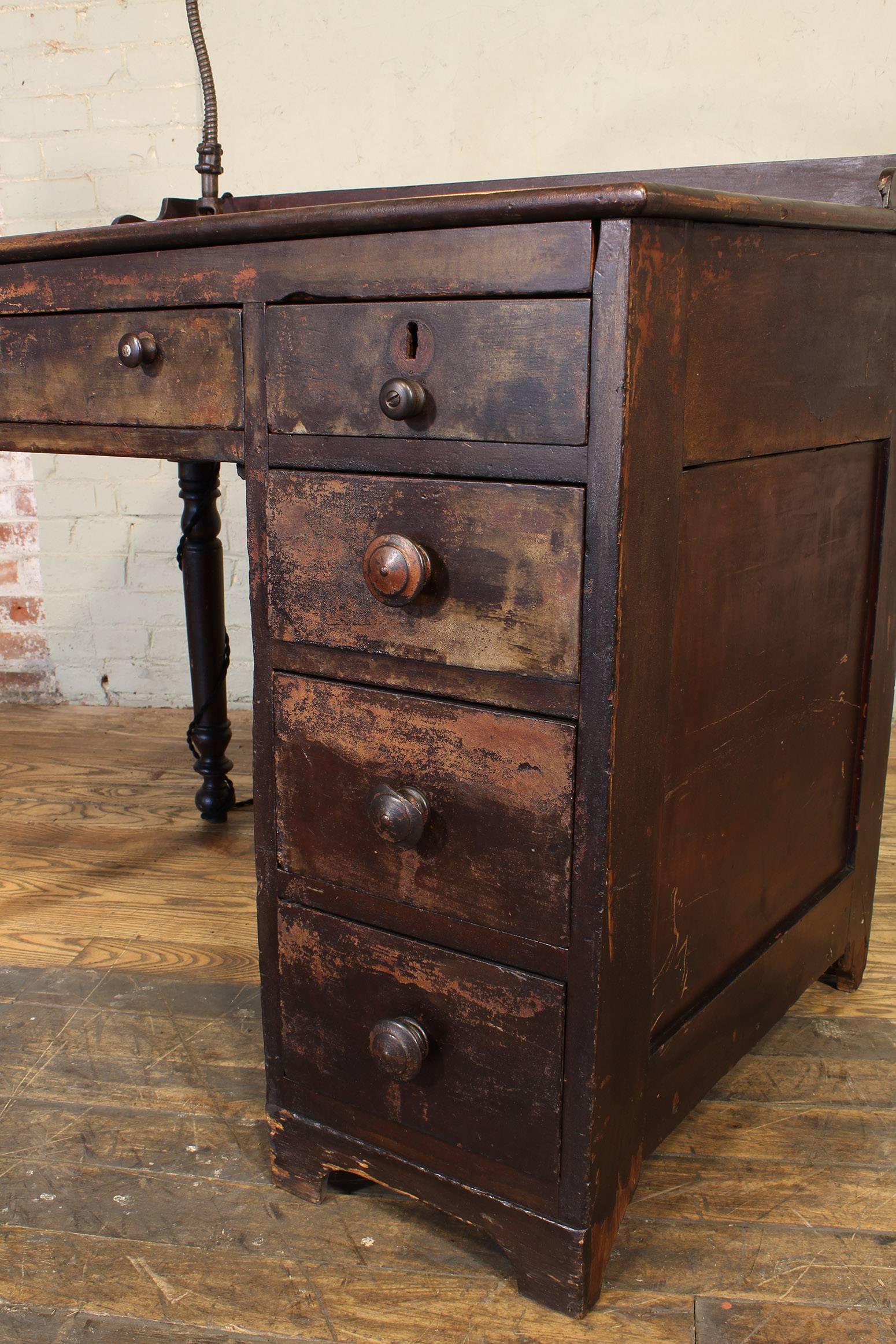 Vintage Industrial Clerk's Desk with Adjustable Task-Light 12