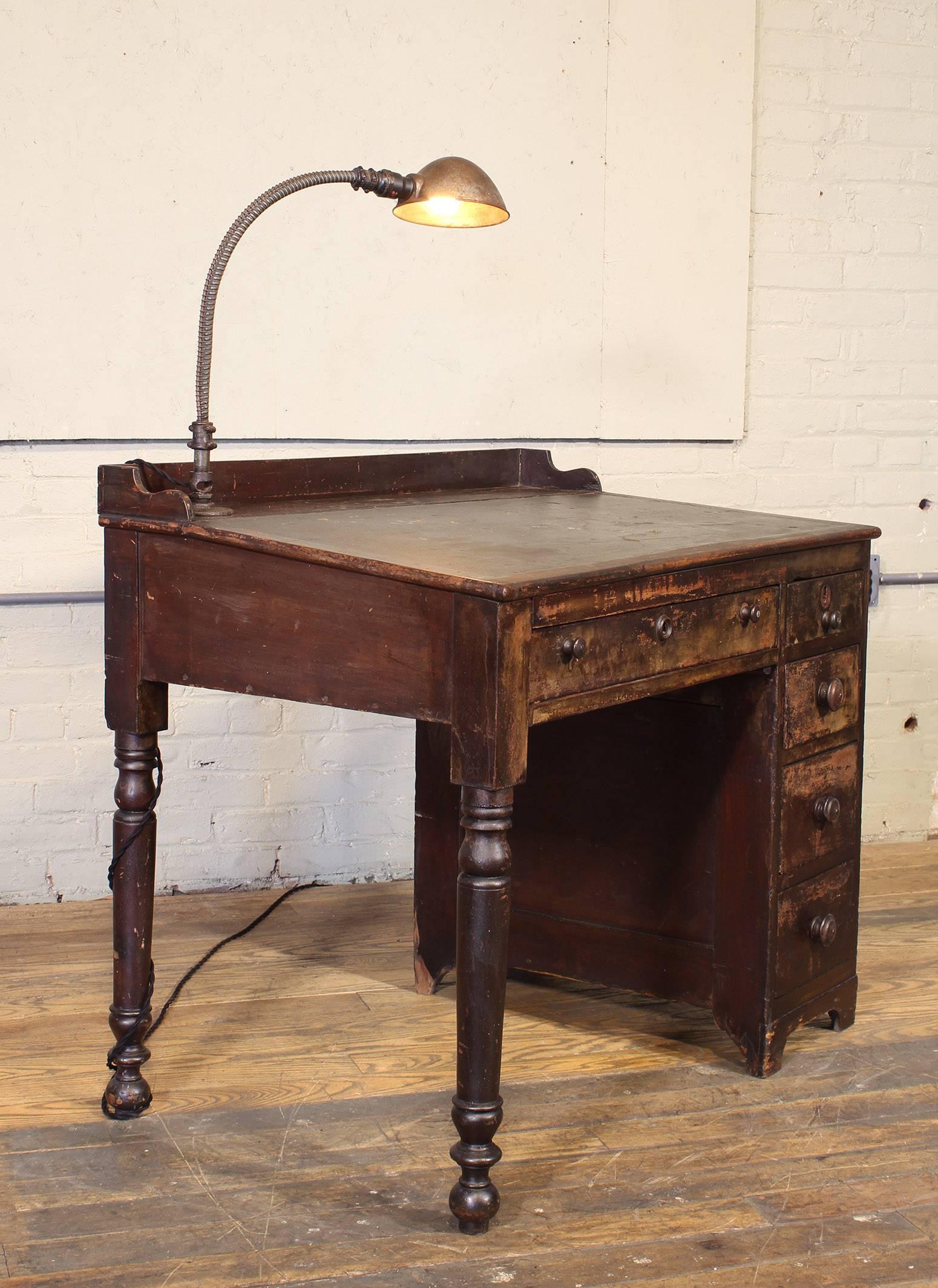 American Vintage Industrial Clerk's Desk with Adjustable Task-Light