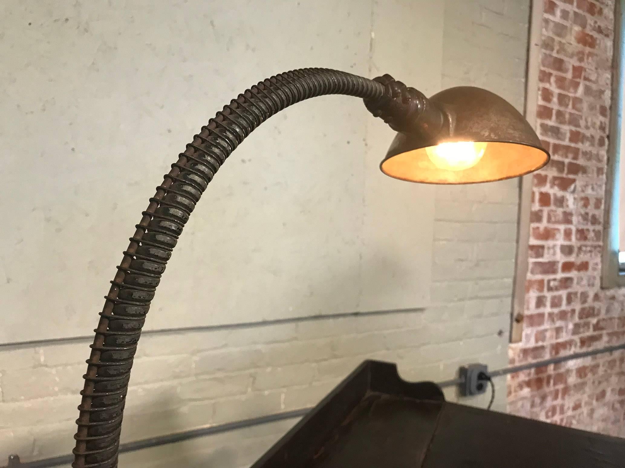 20th Century Vintage Industrial Clerk's Desk Workbench with Adjustable Goose-Neck Task Light