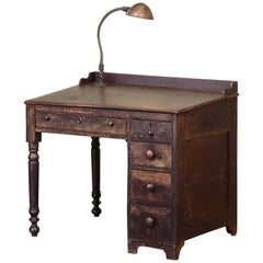Vintage Industrial Clerk's Desk Workbench with Adjustable Goose-Neck Task Light