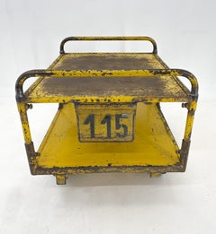 Vintage Industrial Coffee or Side Table on Wheels / Industrial Cart