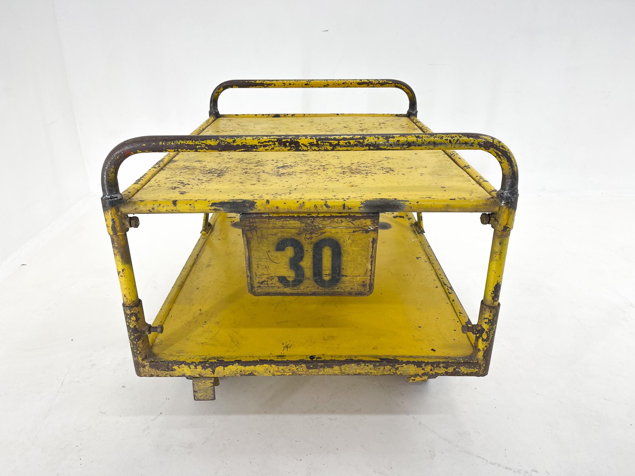 Metal Vintage Industrial Coffee or Side Table on Wheels / Industrial Cart For Sale