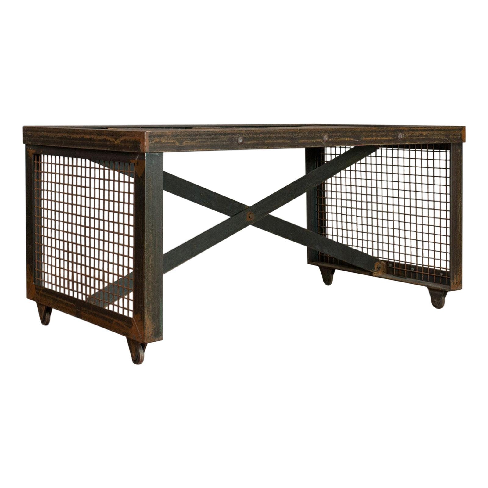 American Industrial Oak and Steel Pallet Coffee Table For Sale at 1stDibs