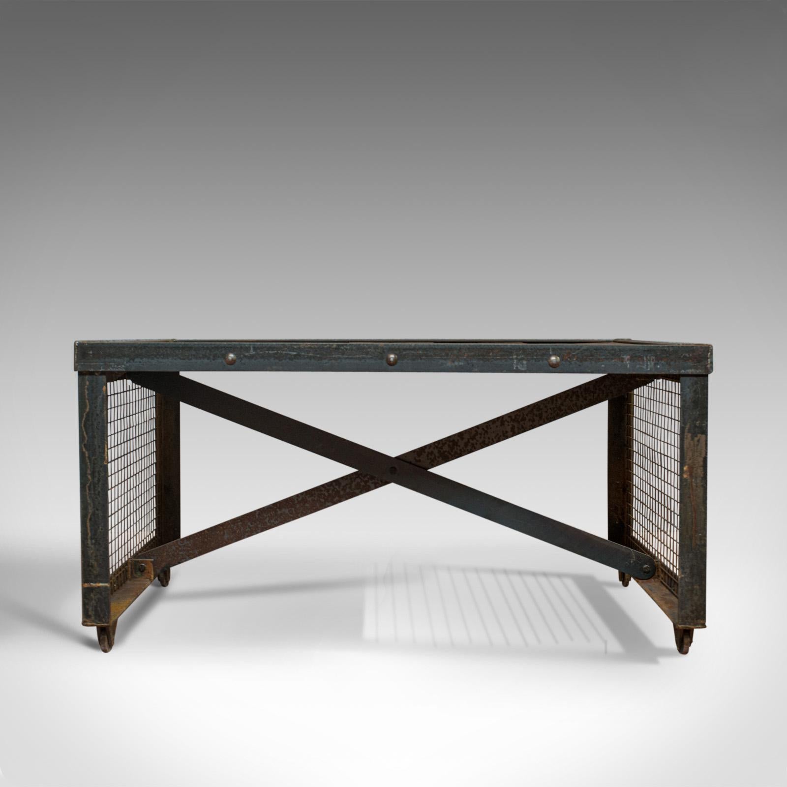 Vintage Industrial Coffee Table, English, Steel, Oak, Late 20th Century In Good Condition In Hele, Devon, GB