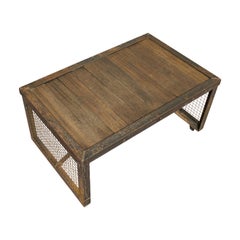 Vintage Industrial Coffee Table, English, Steel, Oak, Late 20th Century