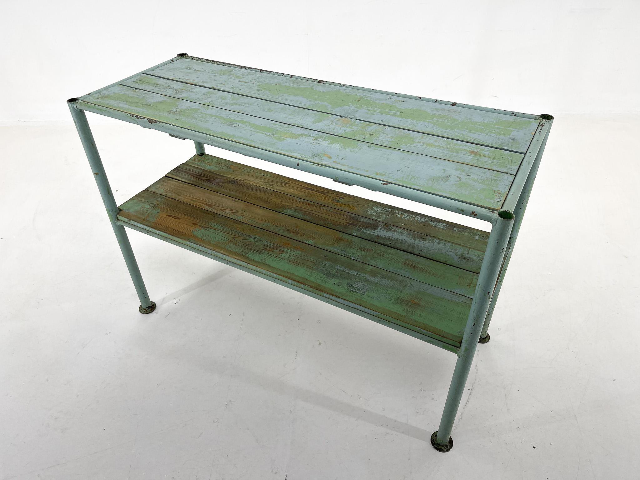 Czech Vintage Industrial Console Table or Side Table with Original Paint For Sale