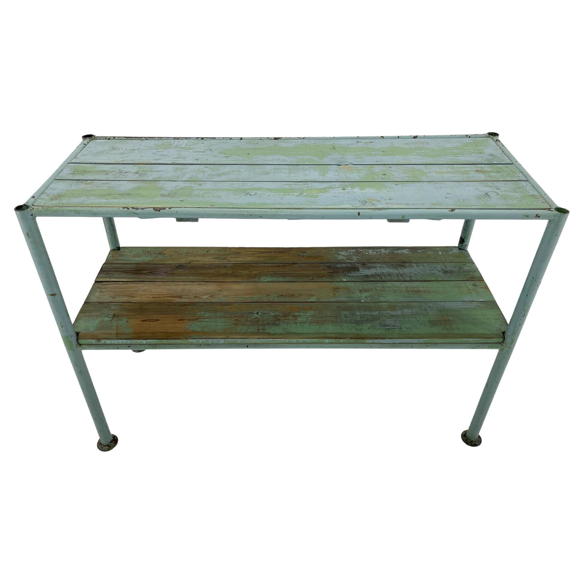 Table console ou table d'appoint industrielle vintage avec peinture d'origine