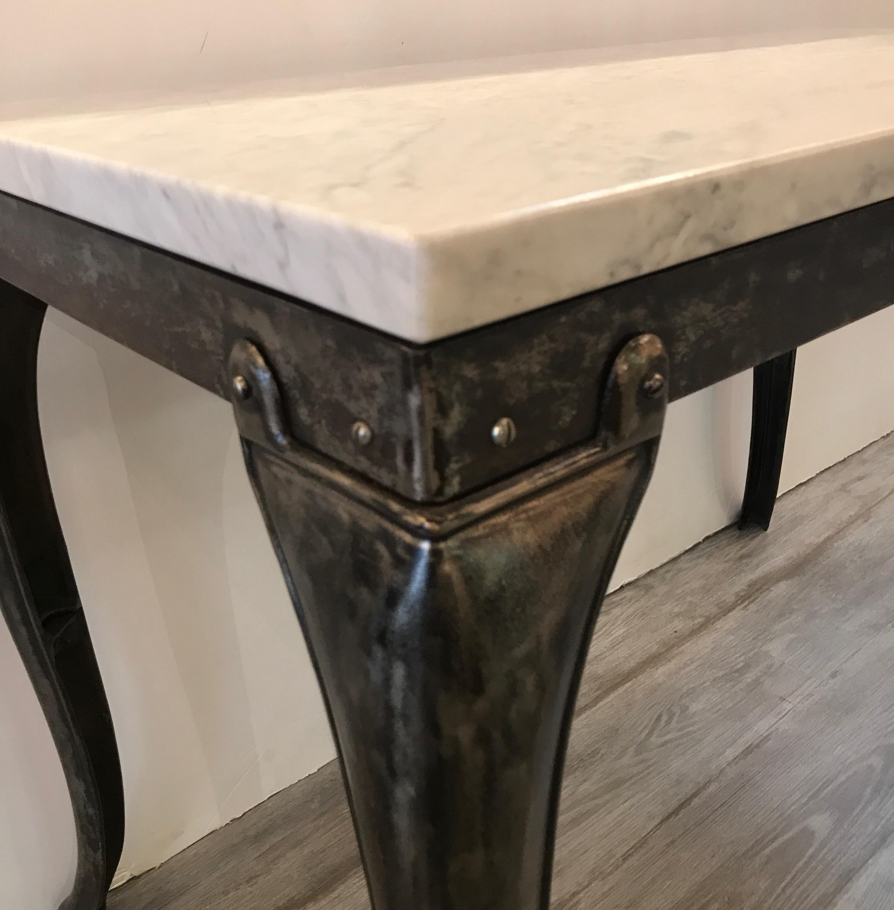Vintage Industrial Console Table with Marble-Top 4
