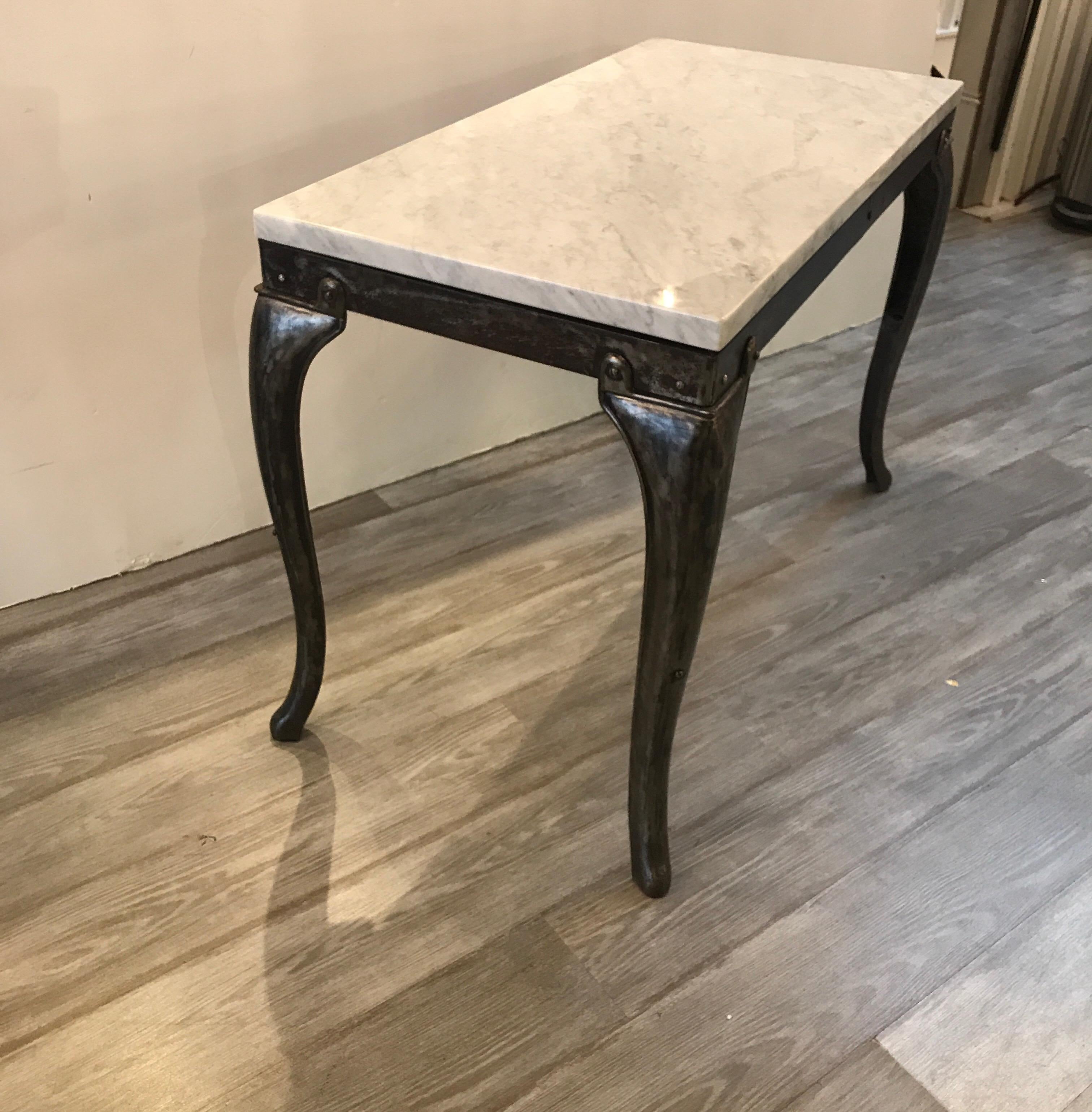 American Vintage Industrial Console Table with Marble-Top