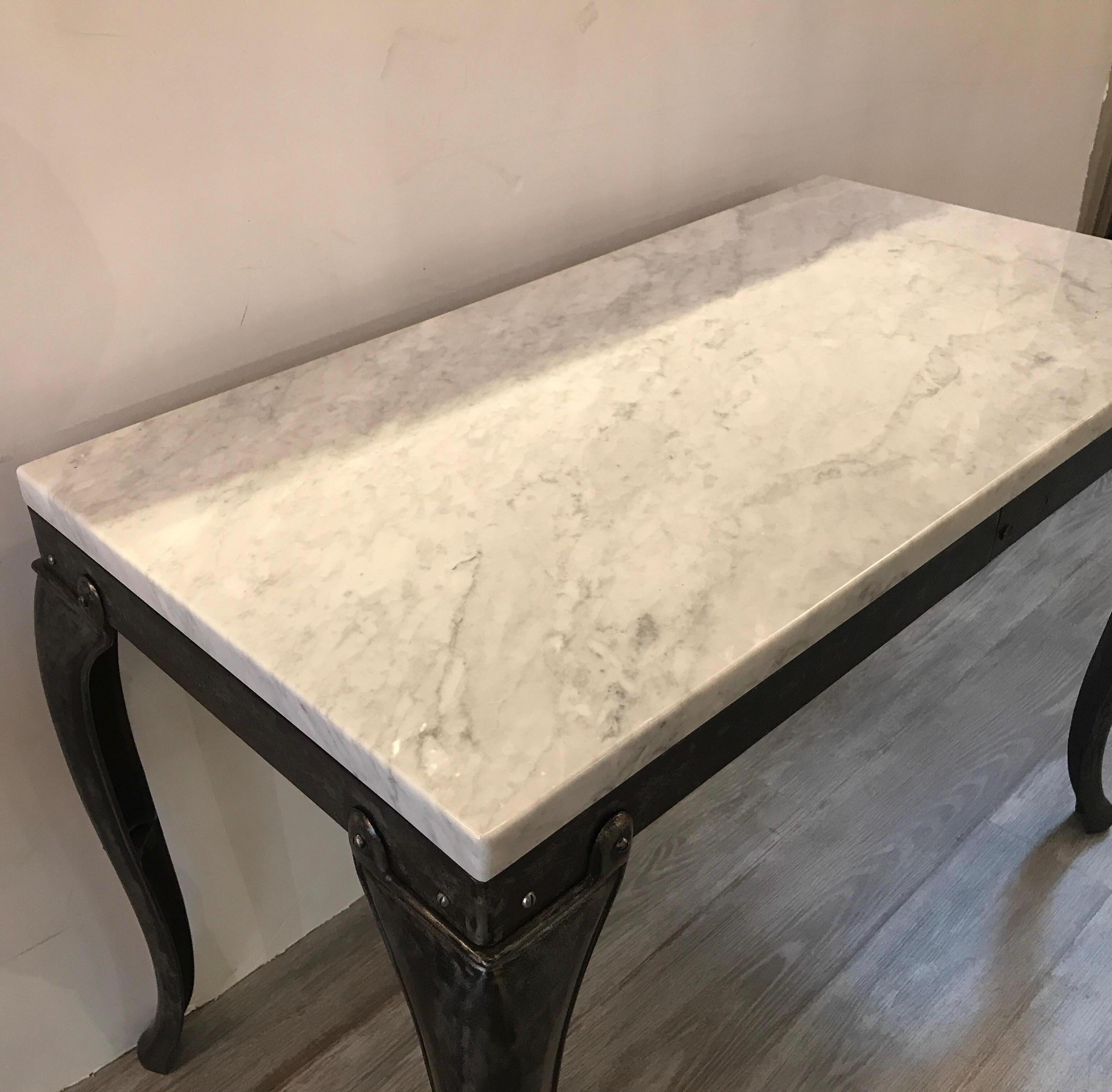 Vintage Industrial Console Table with Marble-Top In Good Condition In Lambertville, NJ