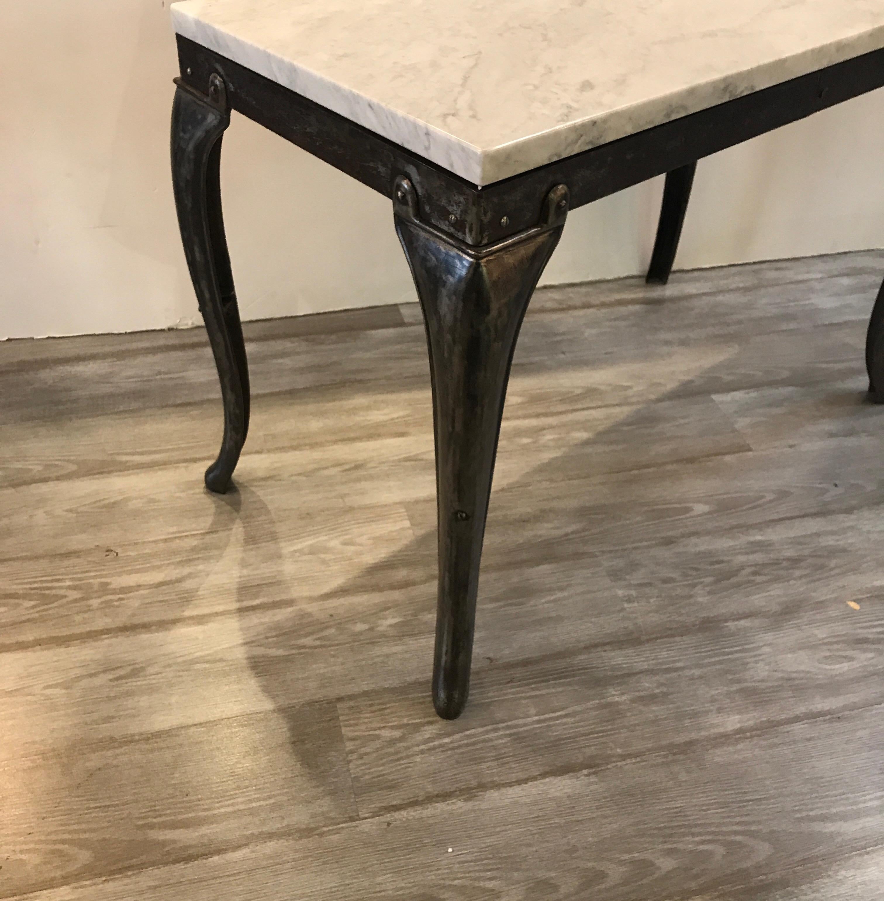 Vintage Industrial Console Table with Marble-Top im Zustand „Gut“ in Lambertville, NJ