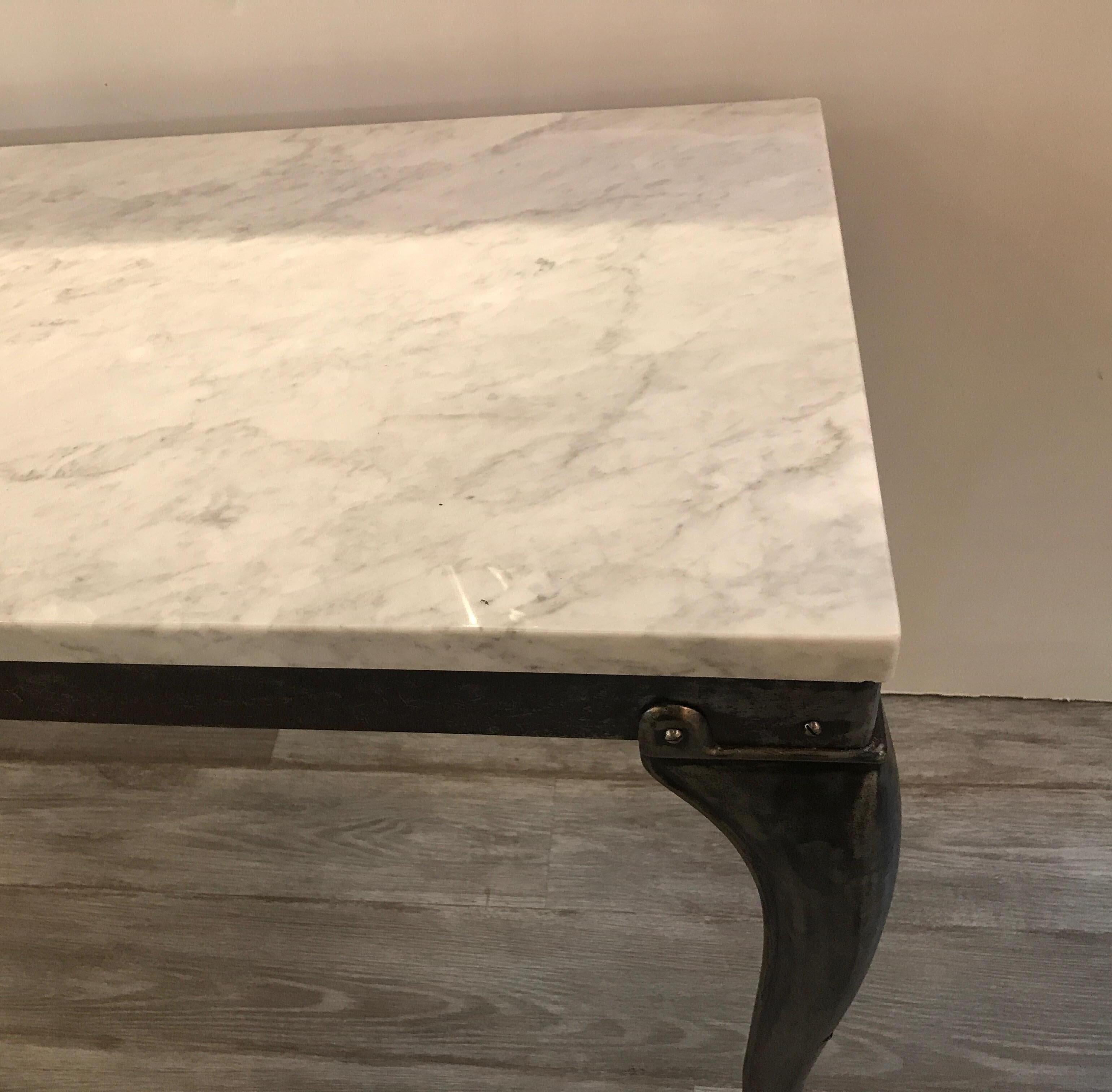 Steel Vintage Industrial Console Table with Marble-Top
