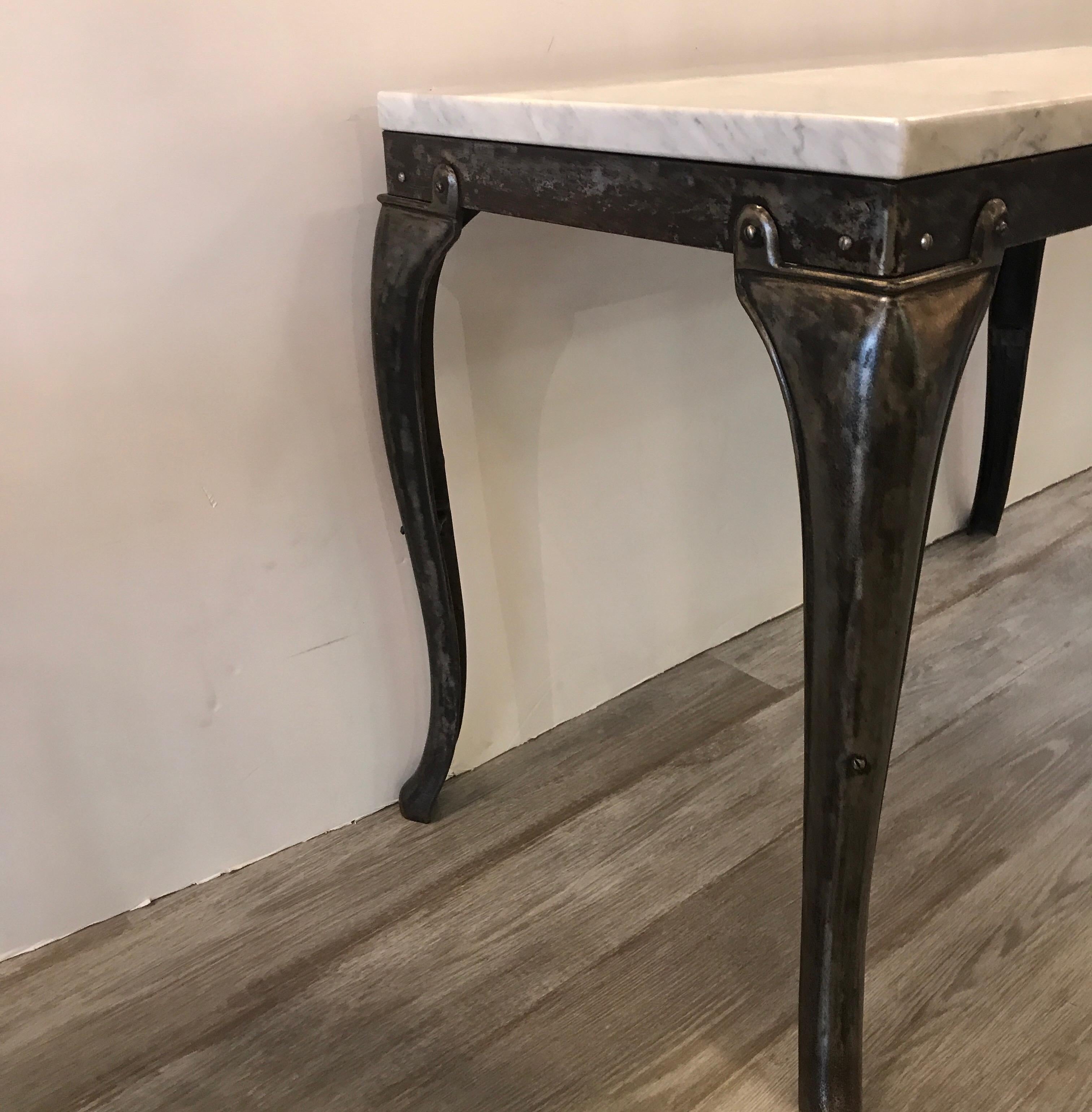 Vintage Industrial Console Table with Marble-Top 3