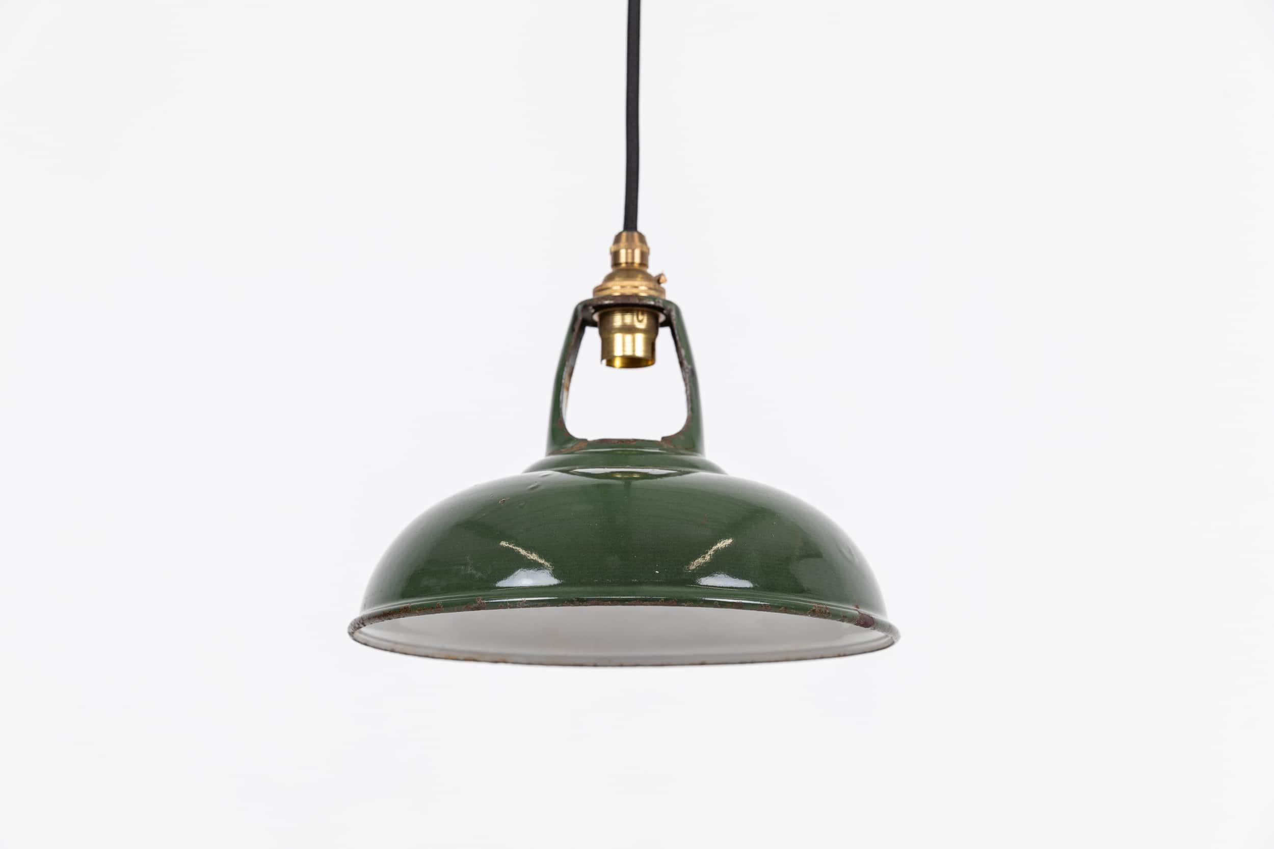 Pressed Vintage Industrial Coolicon Green Enamel Factory Pendant Light, C.1930