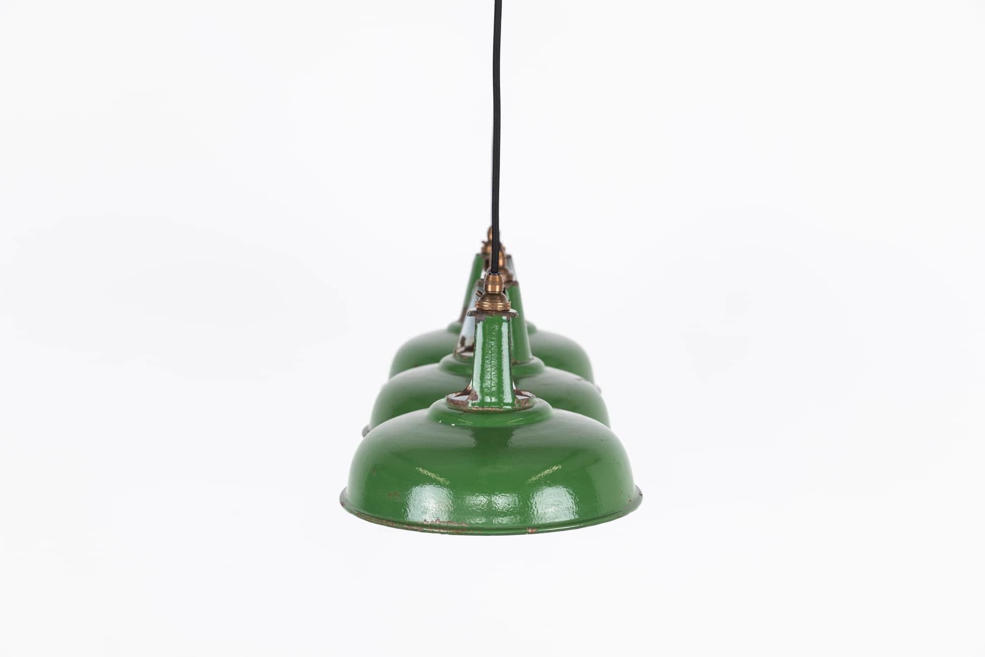 Vintage Industrial Coolicon Green Enamel Factory Pendant Light, C.1930 In Fair Condition For Sale In London, GB