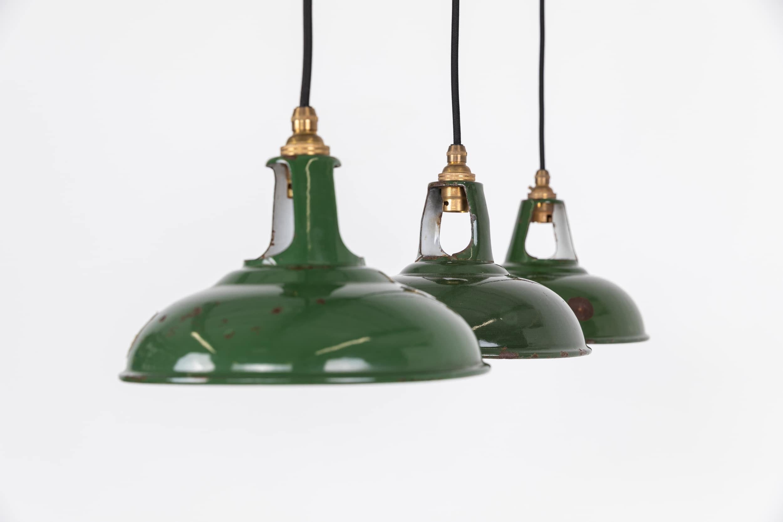 Mid-20th Century Vintage Industrial Coolicon Green Enamel Factory Pendant Light, C.1930