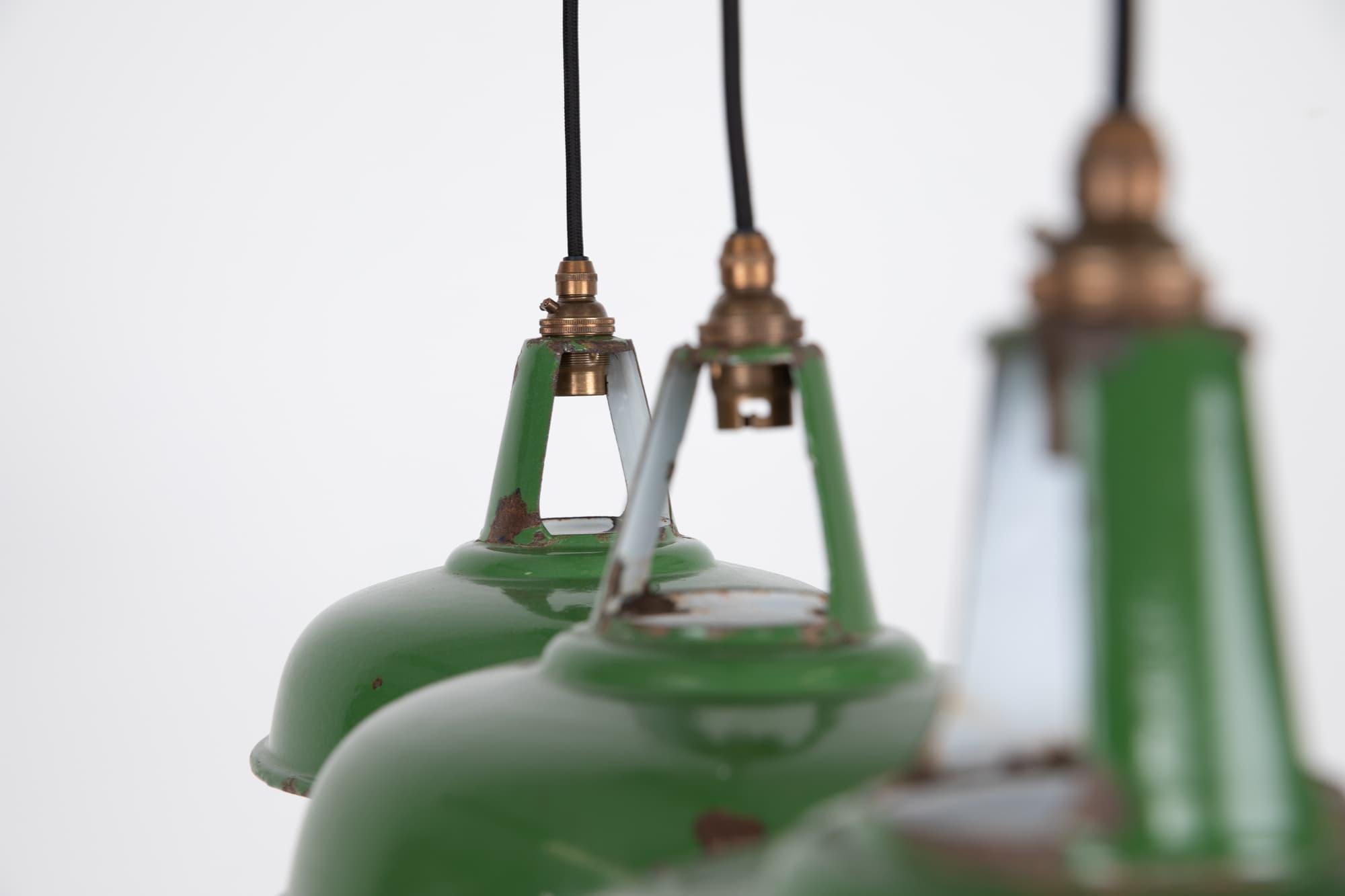 Mid-20th Century Vintage Industrial Coolicon Green Enamel Factory Pendant Light, C.1930 For Sale