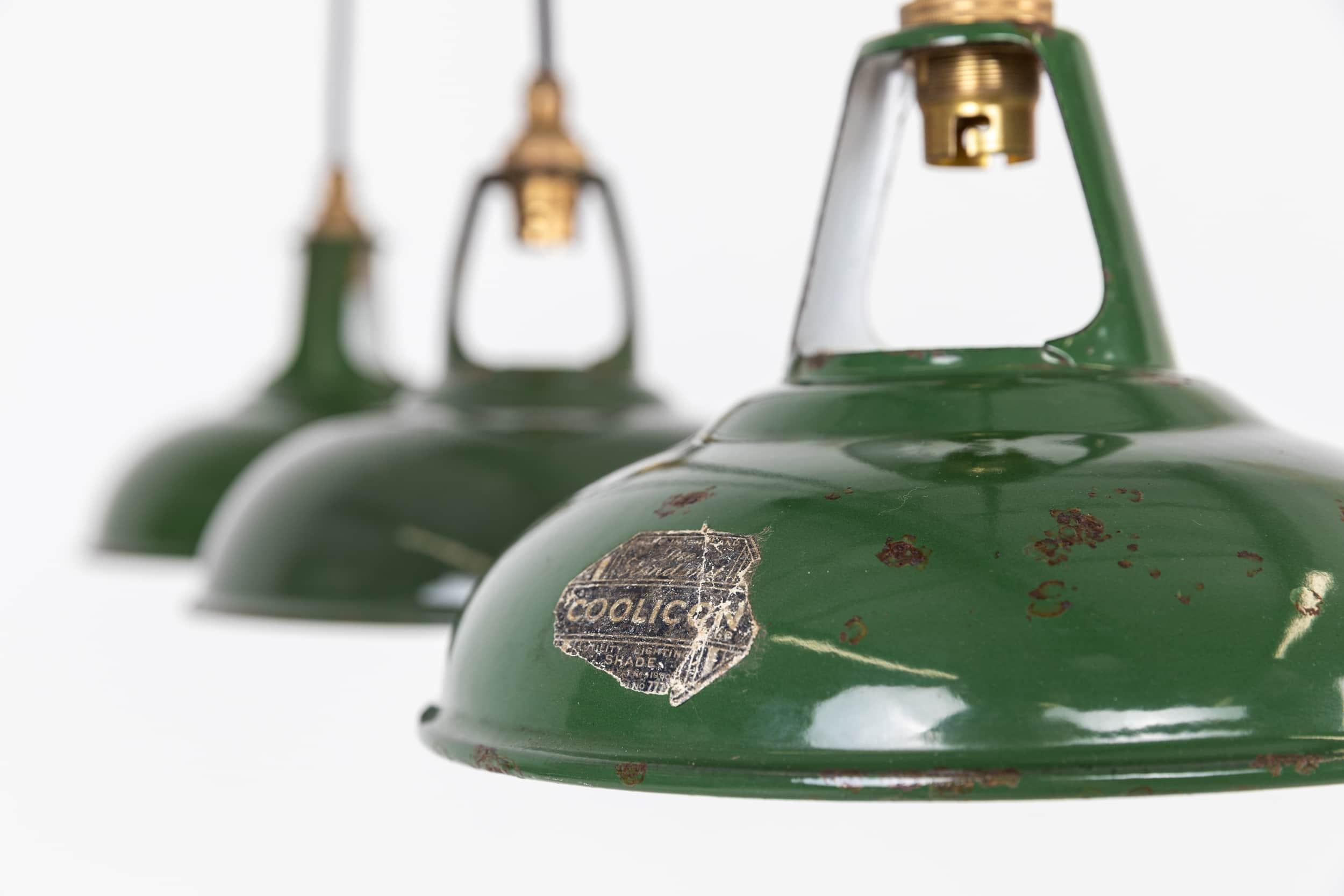 Vintage Industrial Coolicon Green Enamel Factory Pendant Light, C.1930 1