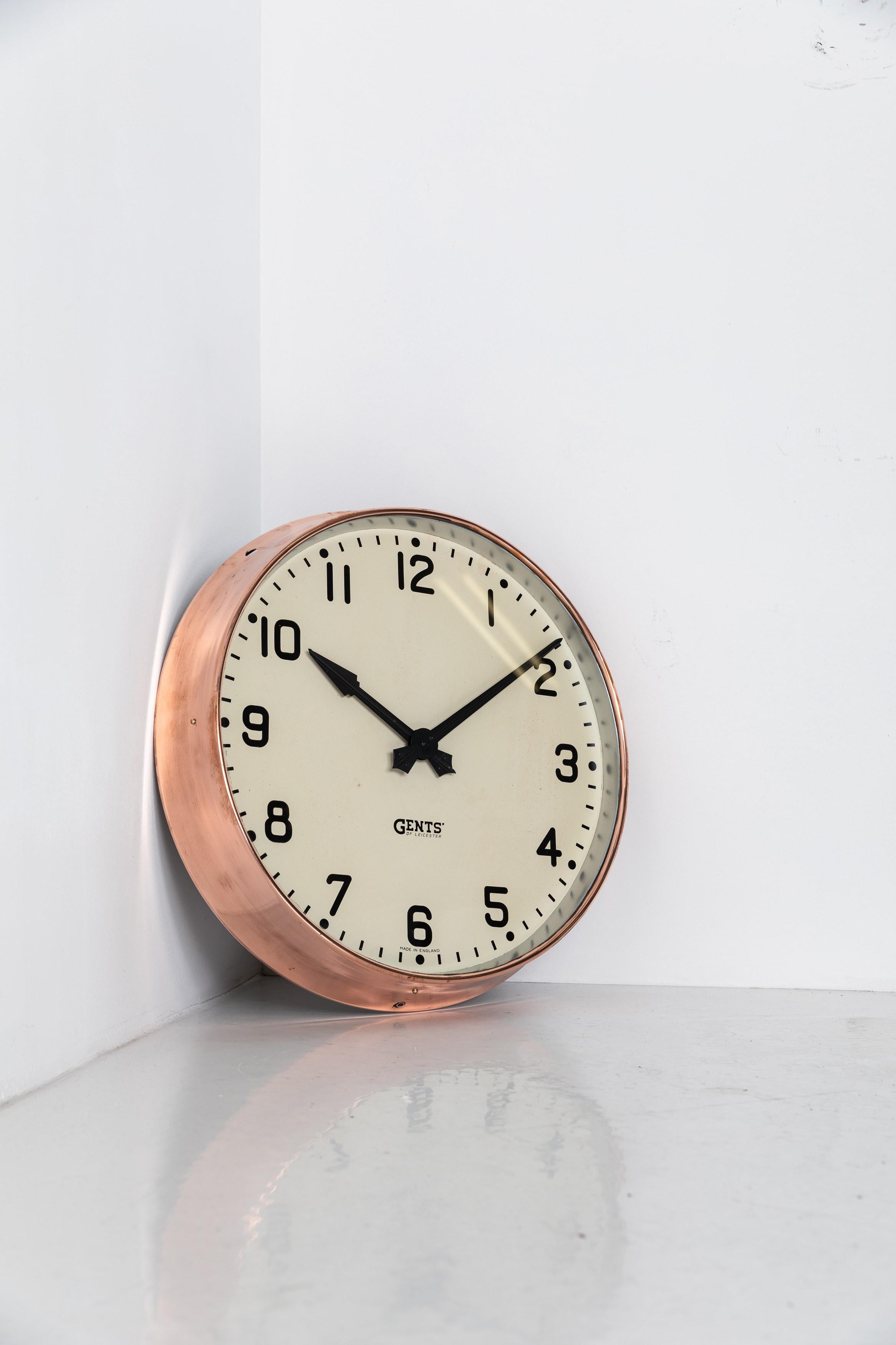 English Vintage Industrial Copper Gents of Leicester Factory Railway Wall Clock c. 1930