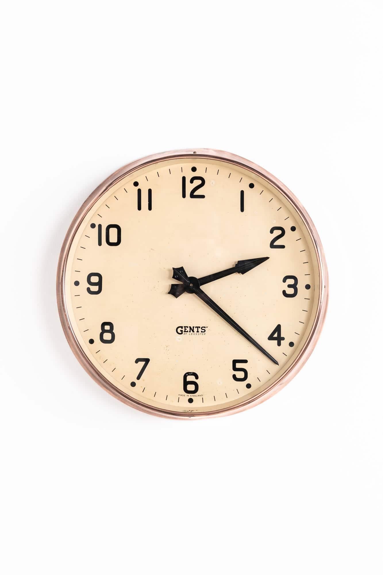 Vintage Industrial Copper Gents of Leicester Factory Railway Wall Clock c.1930 For Sale 1