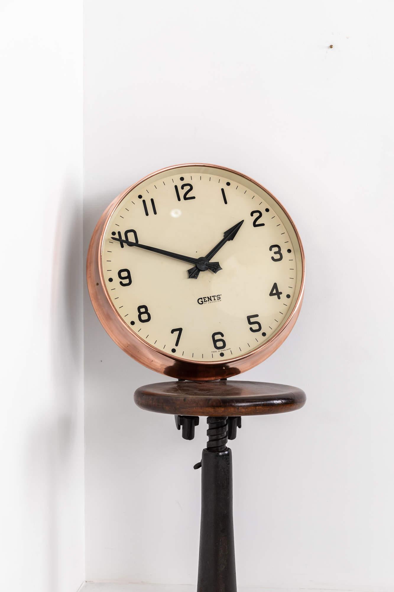 Vintage Industrial Copper Gents of Leicester Factory Railway Wall Clock c.1930 For Sale 2
