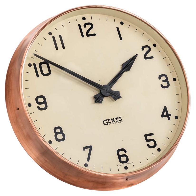 Vintage Industrial Copper Gents of Leicester Factory Railway Wall Clock c.1930 For Sale