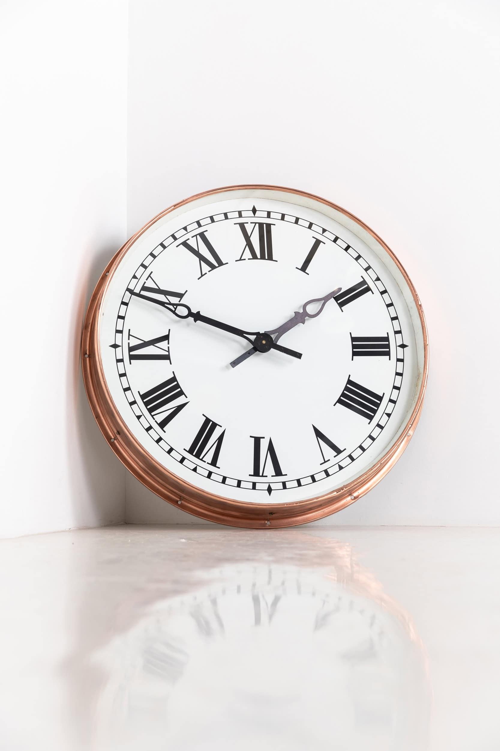 Pressed Vintage Industrial Copper Self Winding Clock Company Railway Wall Clock c.1920