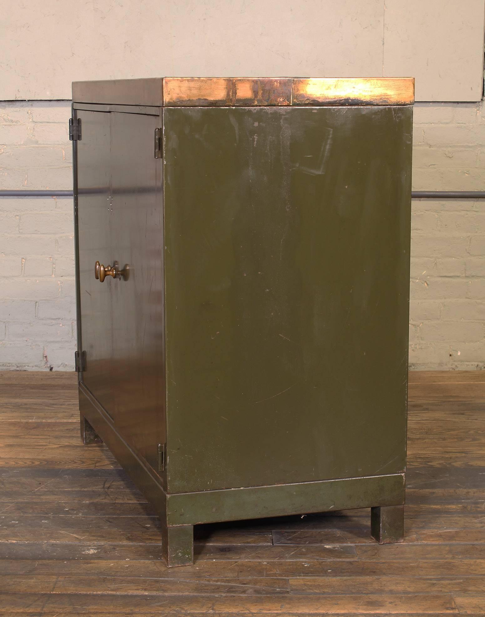 American Vintage Industrial Copper Top Metal Storage Cabinet