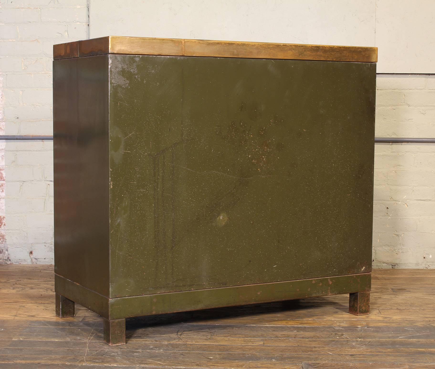 20th Century Vintage Industrial Copper Top Metal Storage Cabinet