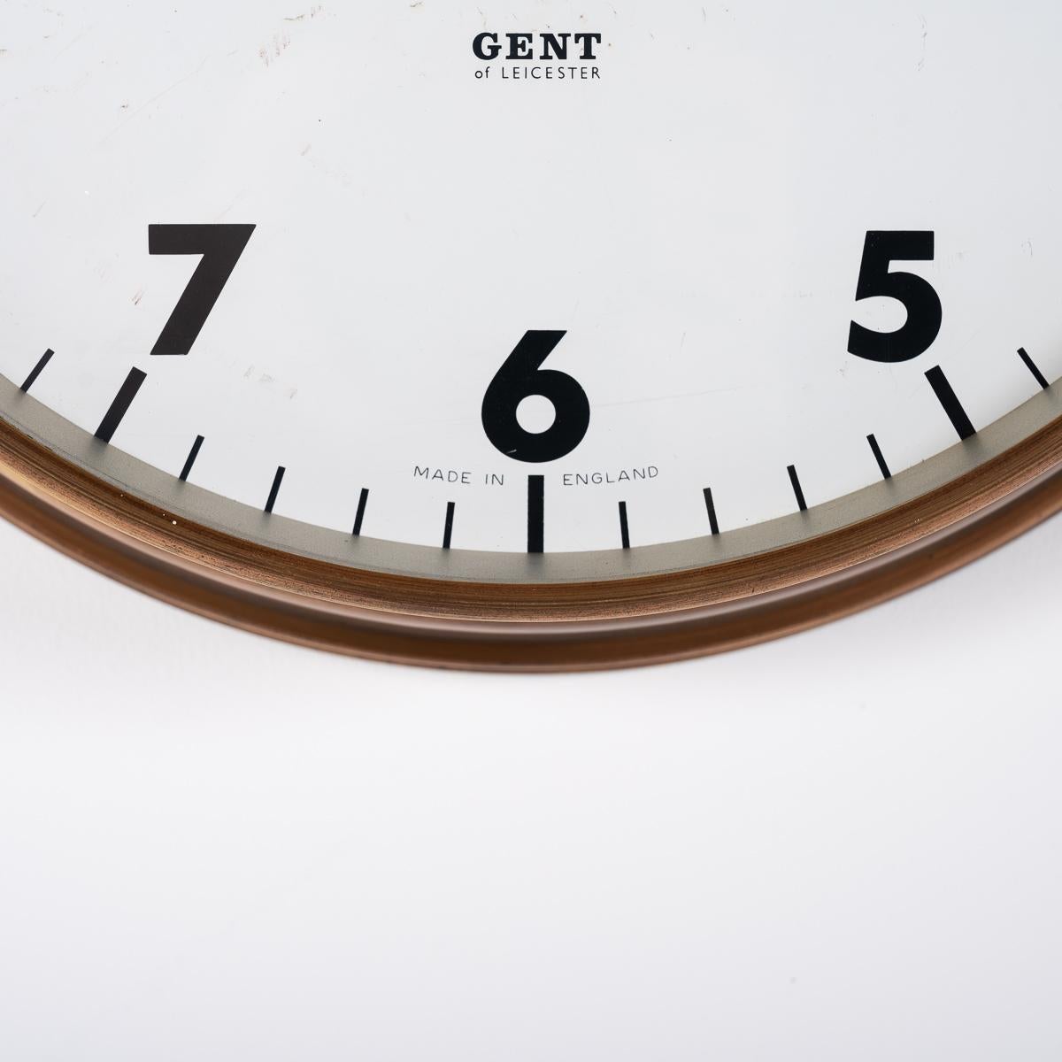 Mid-20th Century Vintage Industrial Coppered Brass Case Wall Clock By Gent Of Leicester