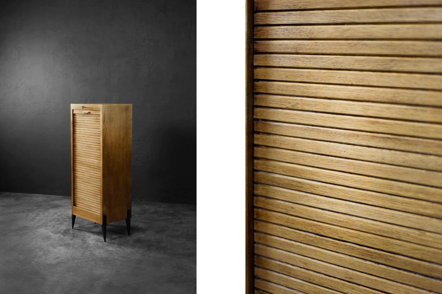 Vintage Industrial Danish Roller Shutter Brown Oak Kabinett mit mehreren Schubladen im Angebot 3