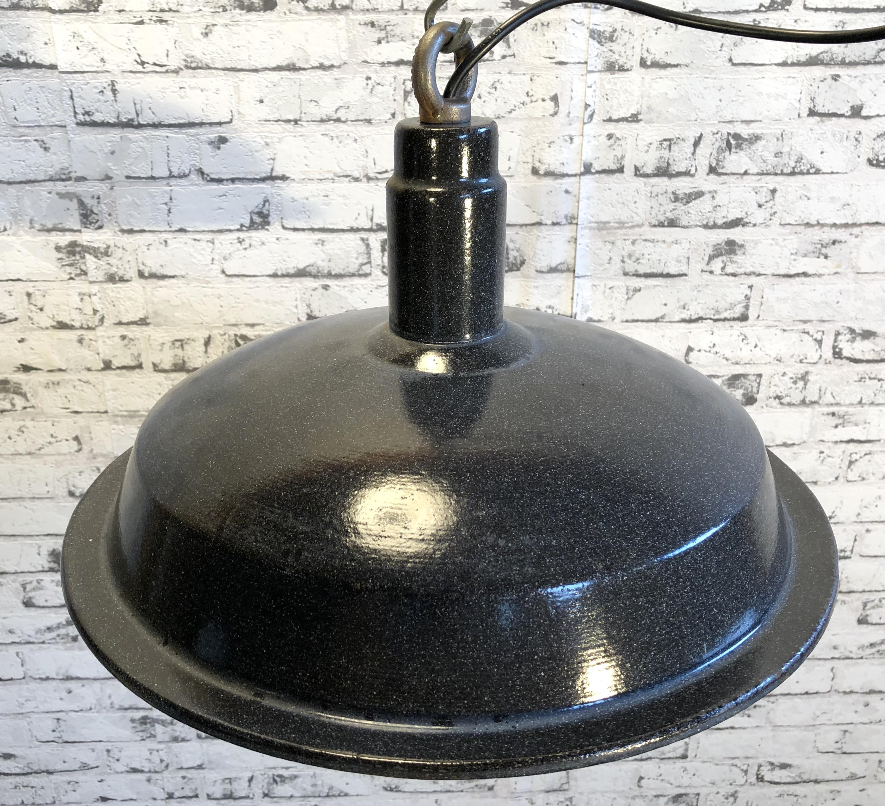 Enameled Vintage Industrial Dark Grey Enamel Hanging Light, 1930s 