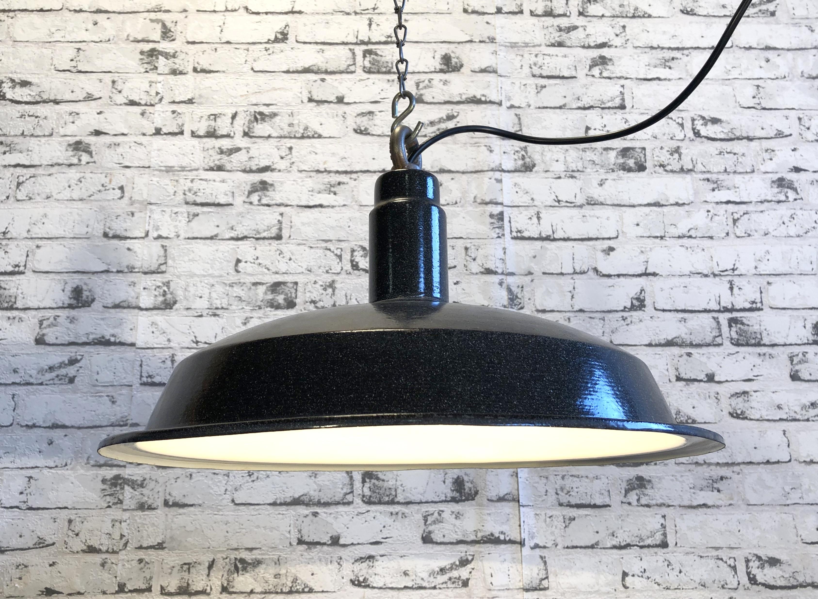 Vintage Industrial Dark Grey Enamel Hanging Light, 1930s  In Good Condition In Kojetice, CZ