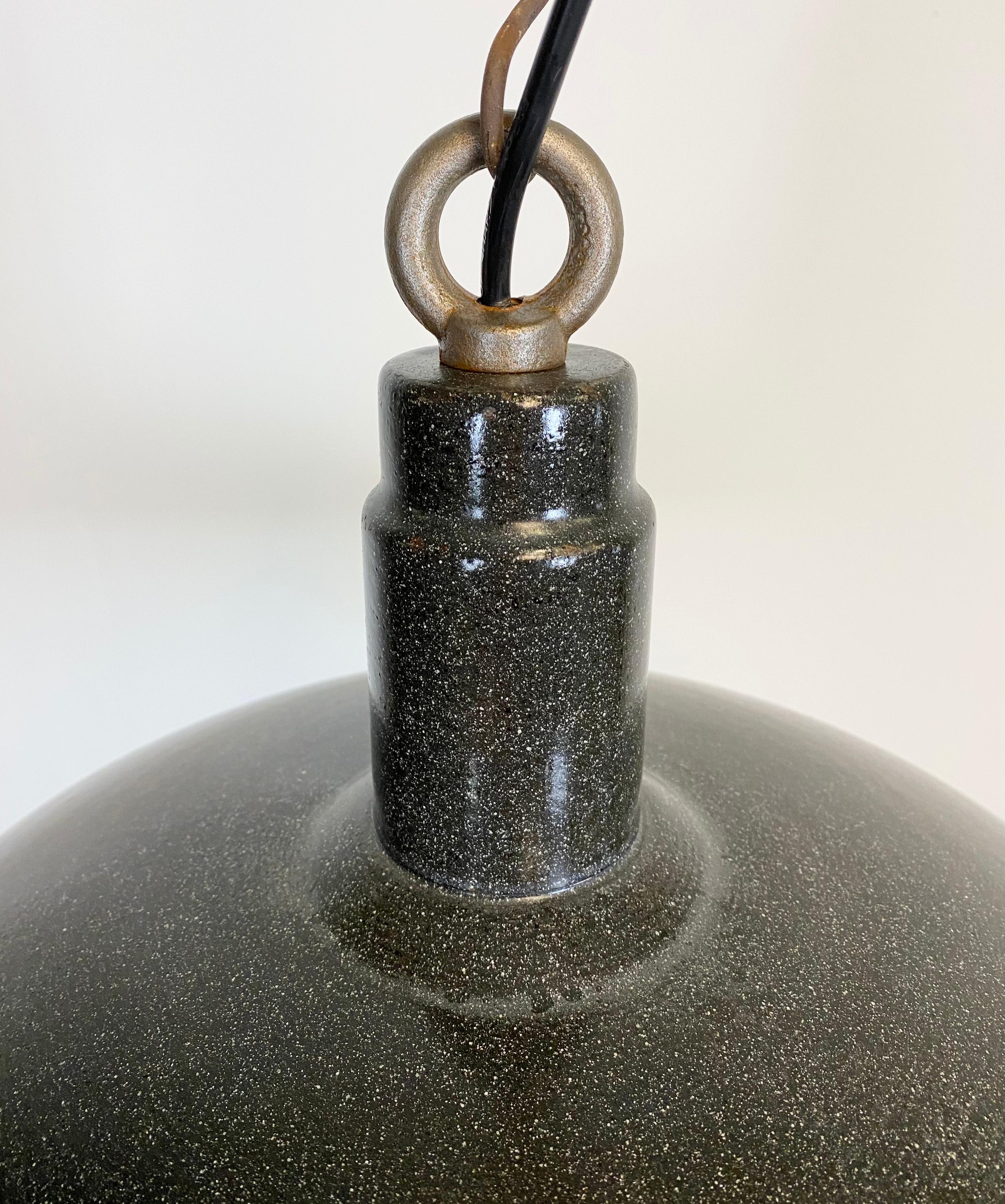 Vintage Industrial Dark Grey Enamel Hanging Light, 1950s In Good Condition For Sale In Kojetice, CZ