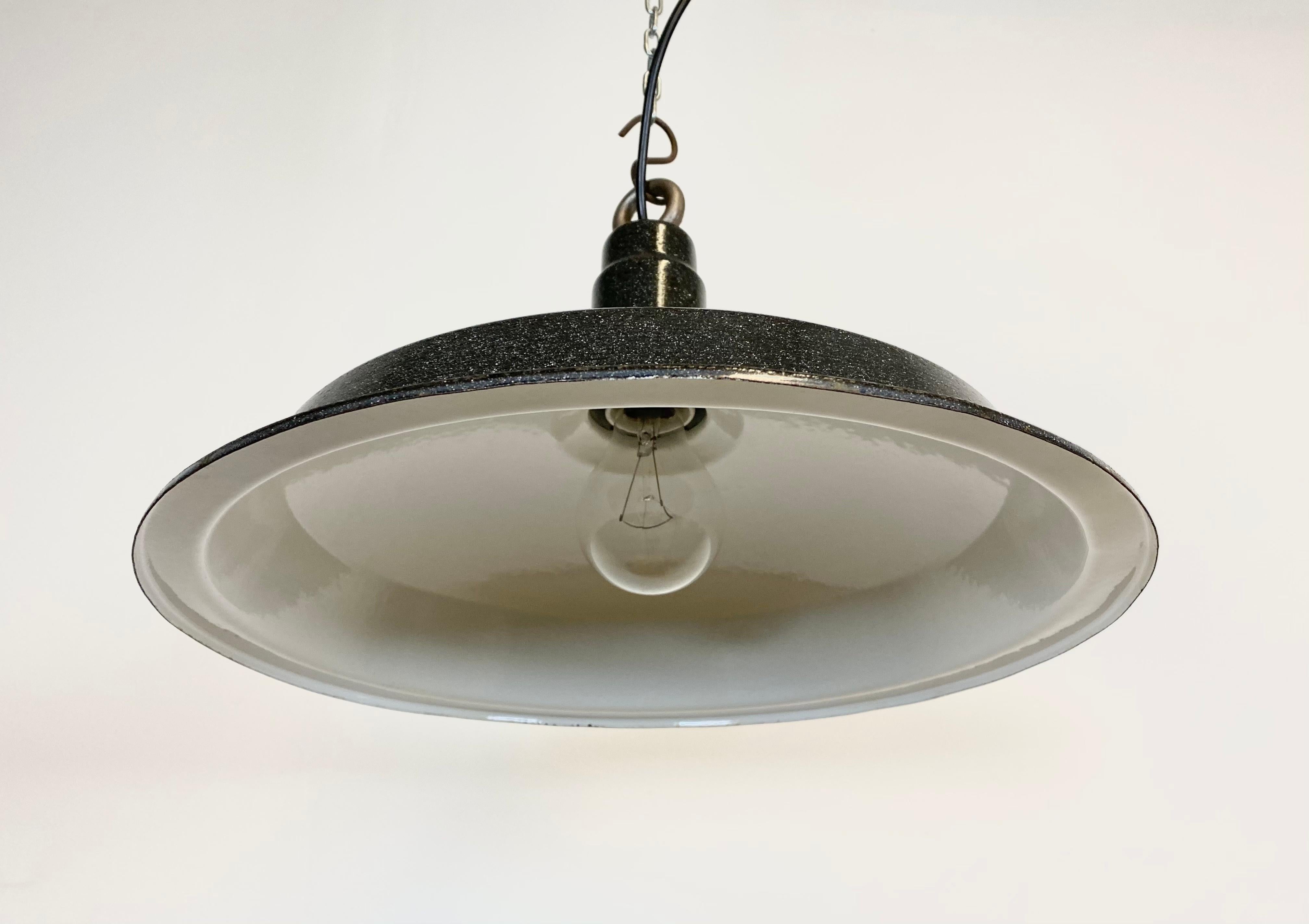 Vintage Industrial Dark Grey Enamel Hanging Light, 1950s For Sale 2