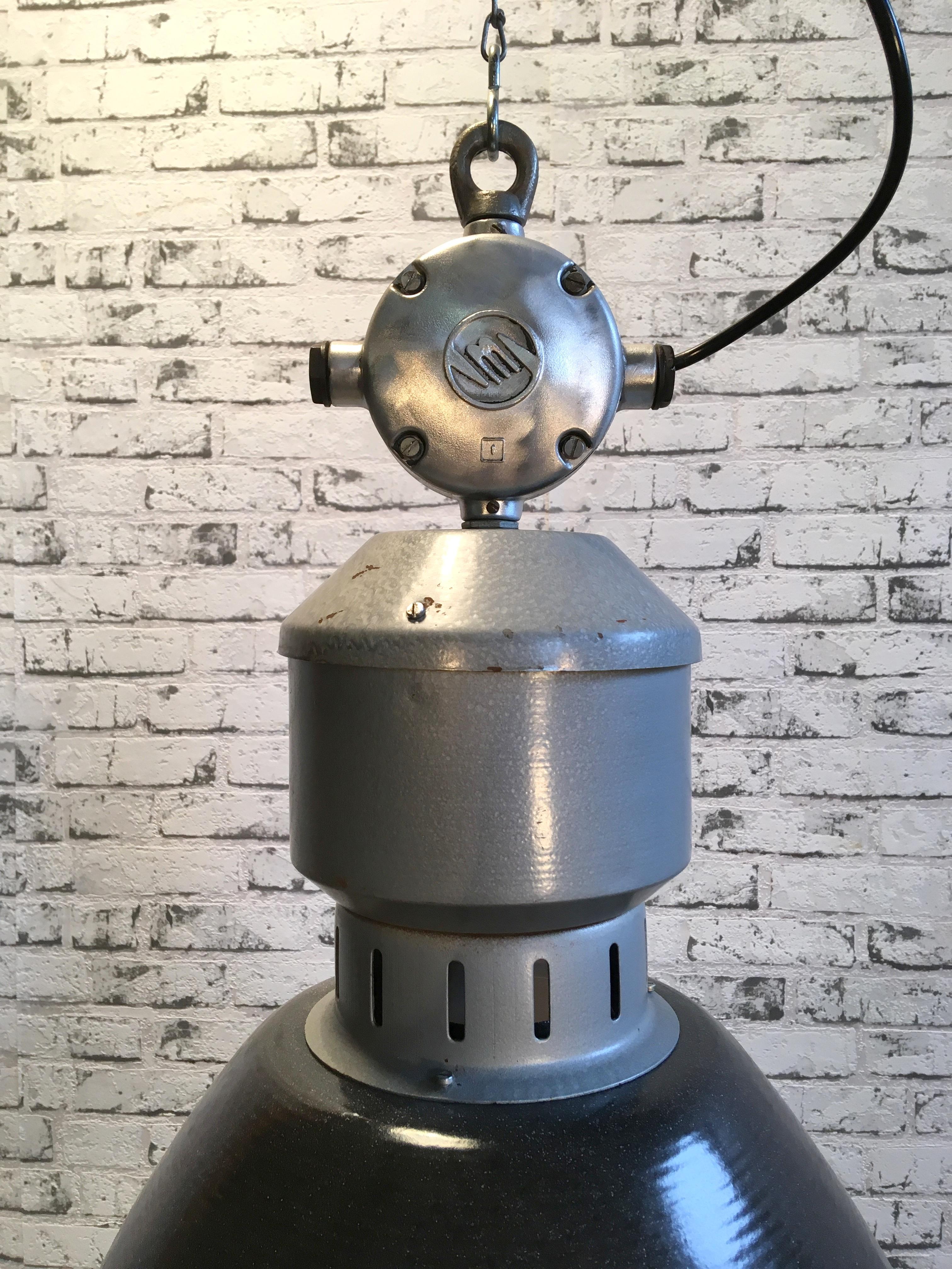 Czech Vintage Industrial Dark Grey Enamel Pendant Lamp
