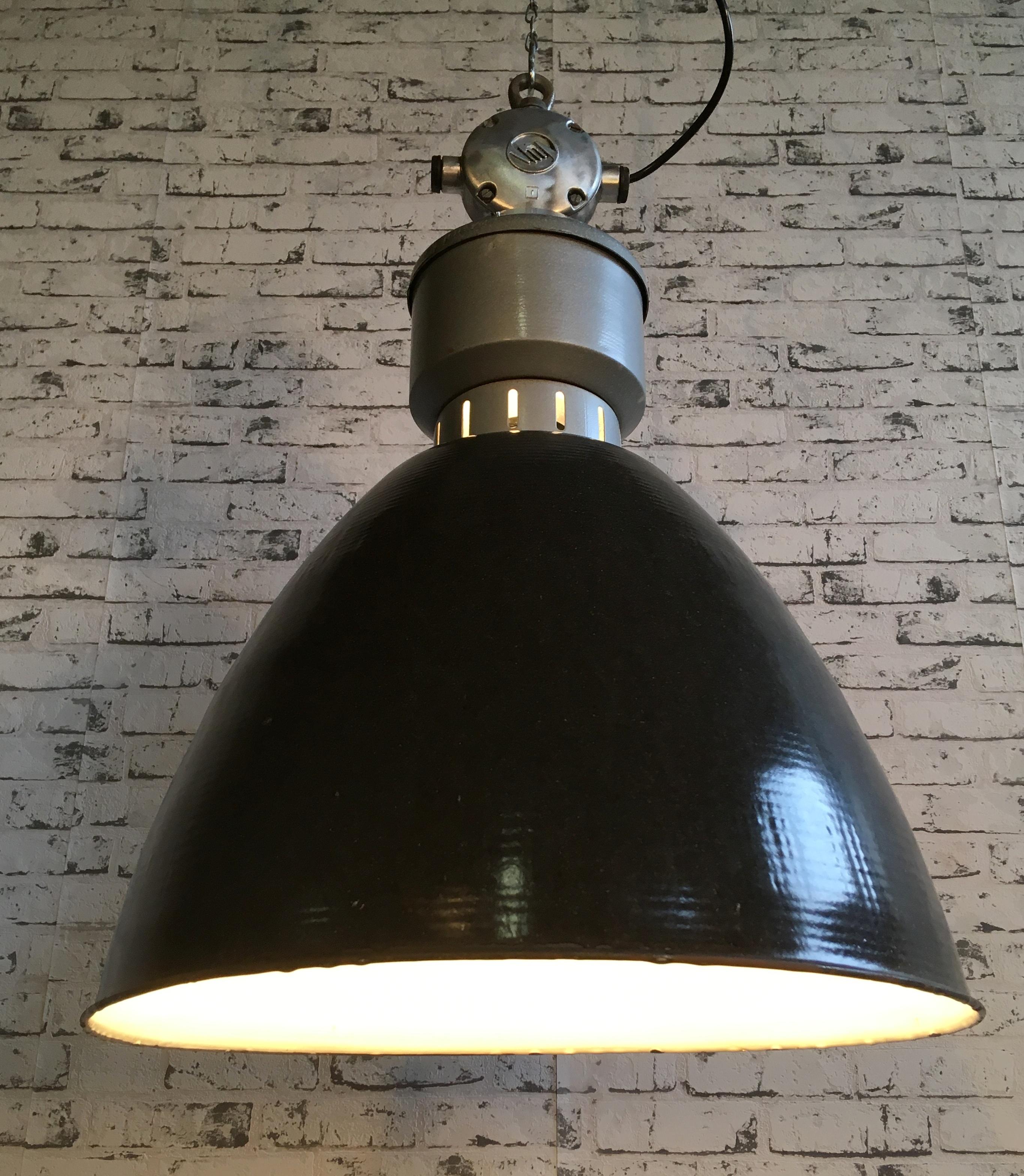 20th Century Vintage Industrial Dark Grey Enamel Pendant Lamp