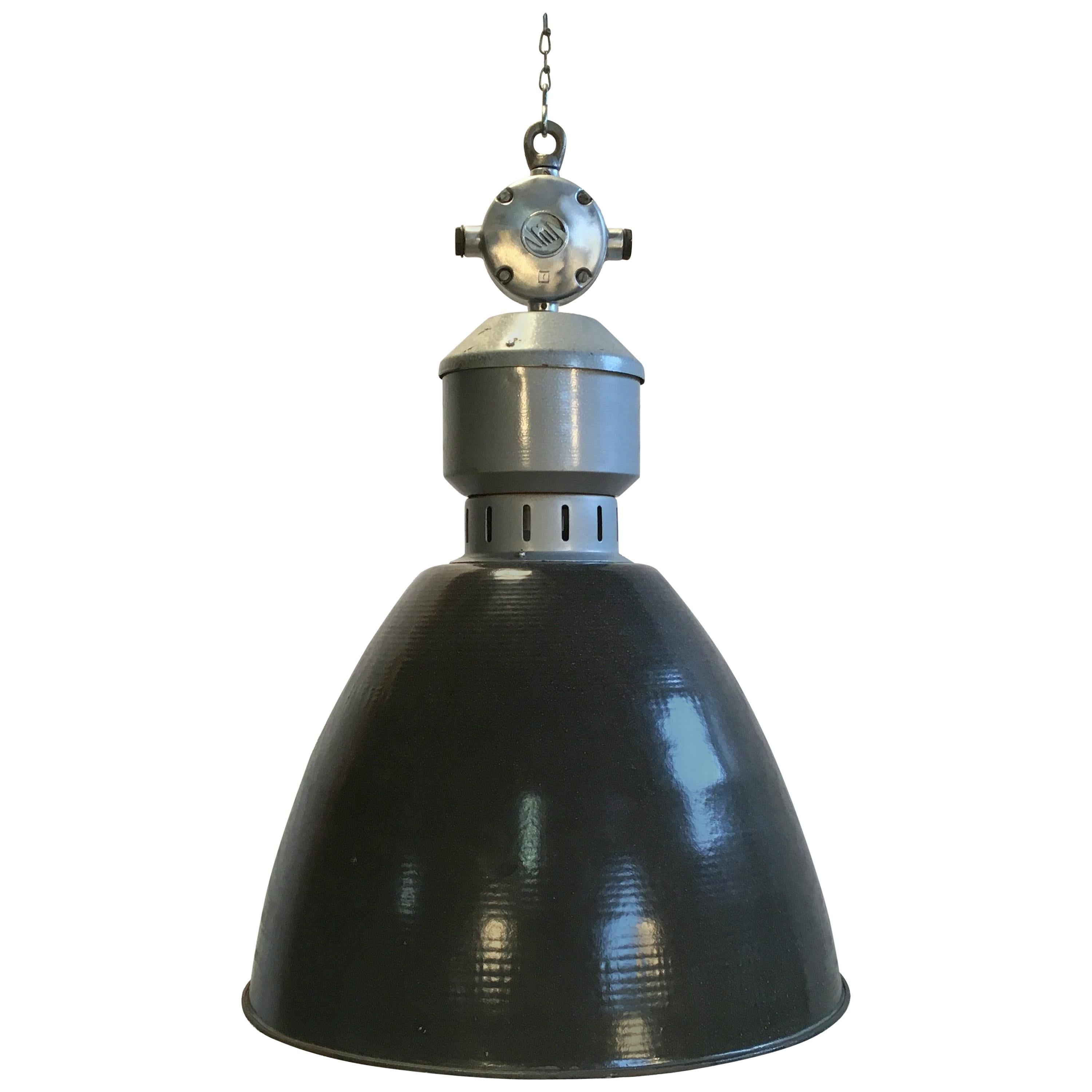 Vintage Industrial Dark Grey Enamel Pendant Lamp