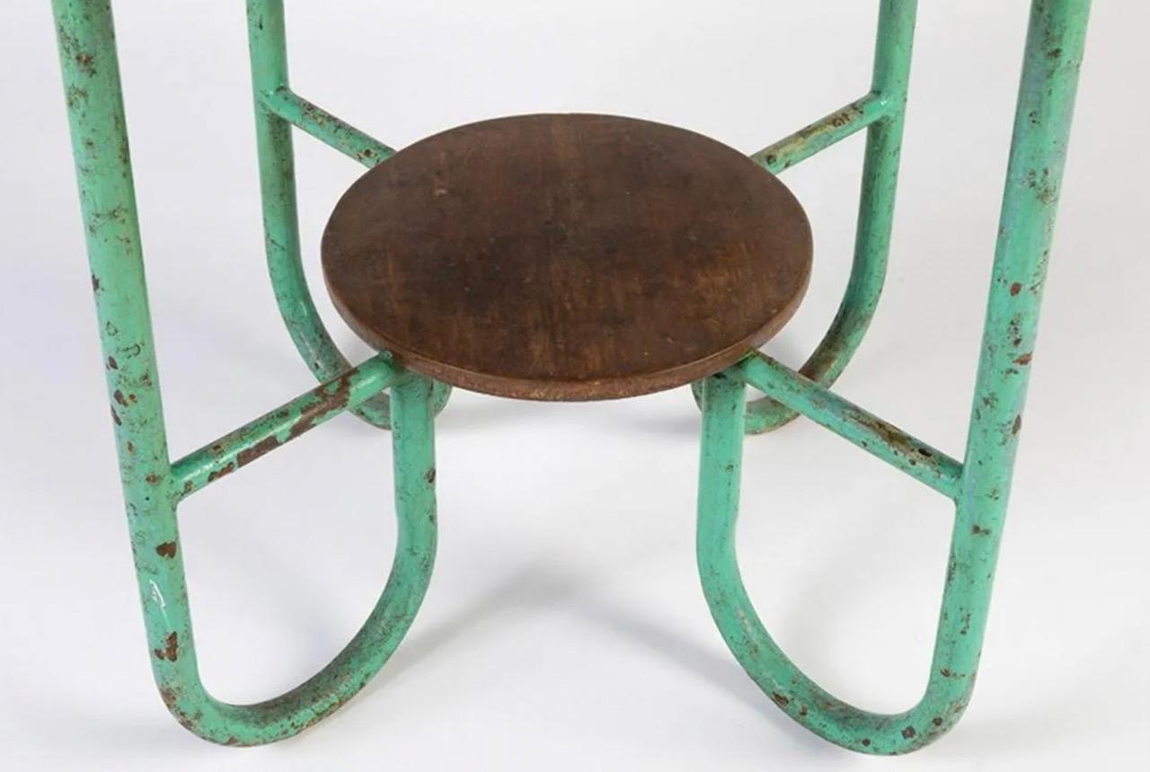 French Vintage Industrial Coffee Table, Side Table, France, 1930's Patina Walnut Steel  For Sale