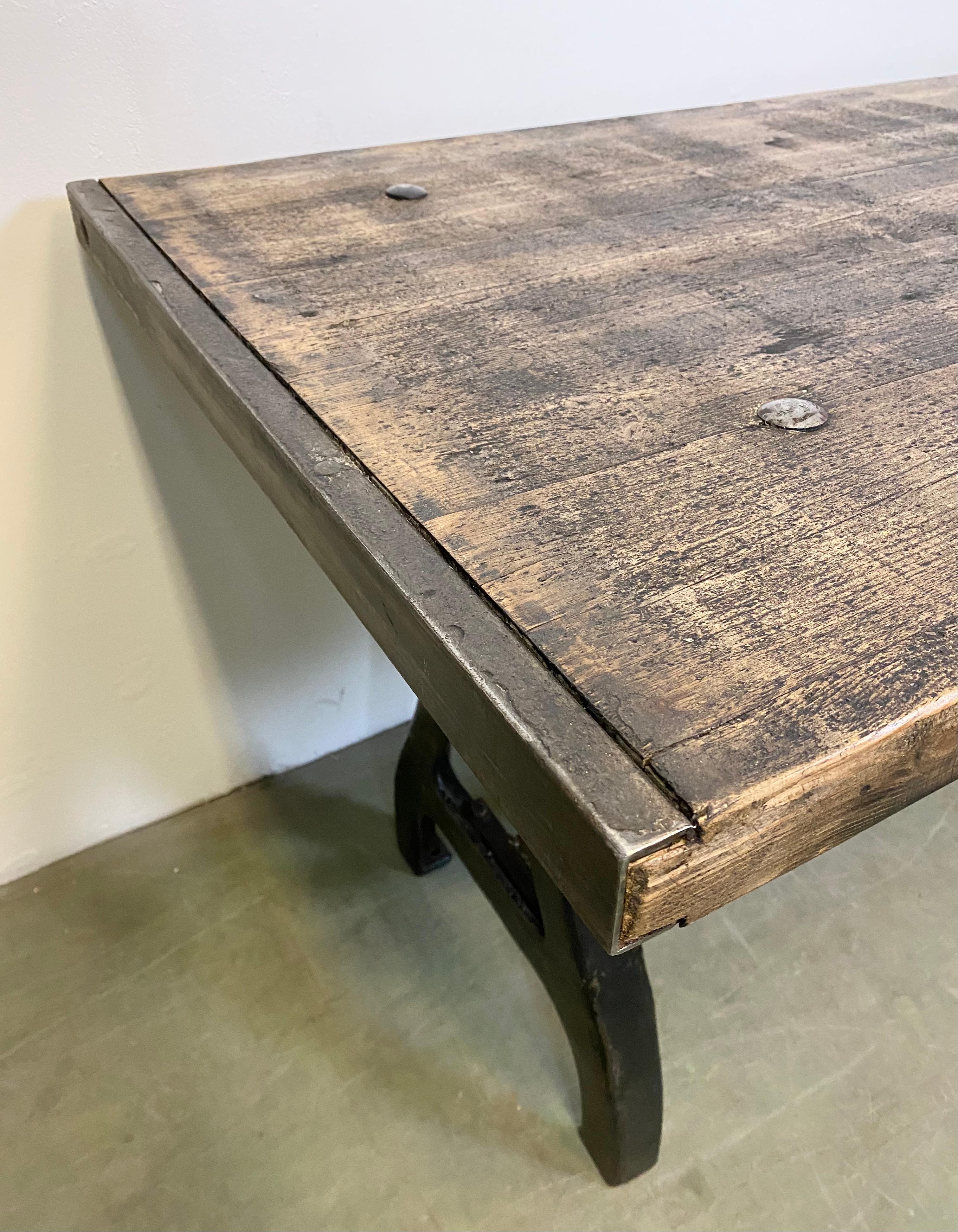 Vintage Industrial Dining Table with Cast Iron Legs 7