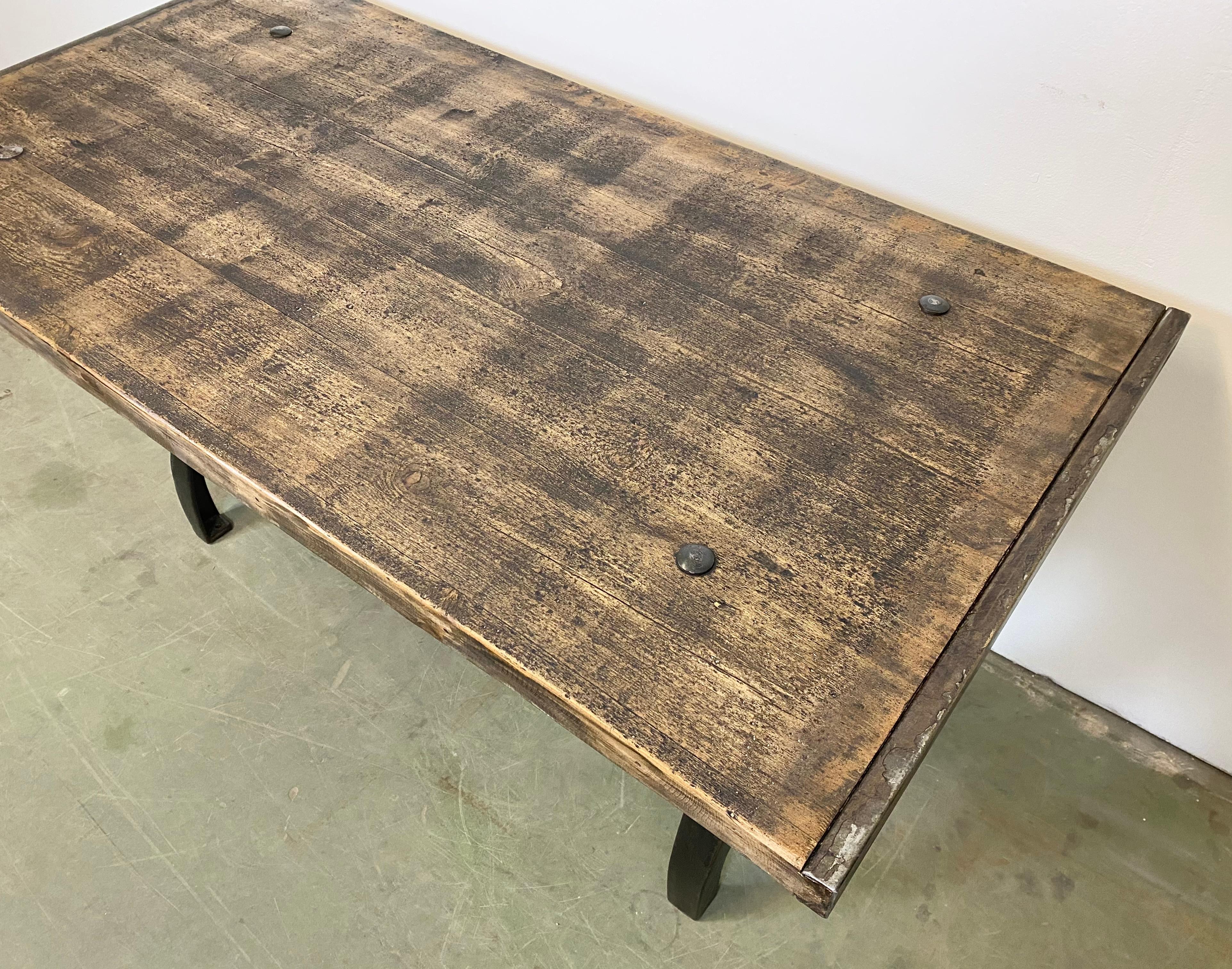 Vintage Industrial Dining Table with Cast Iron Legs 10