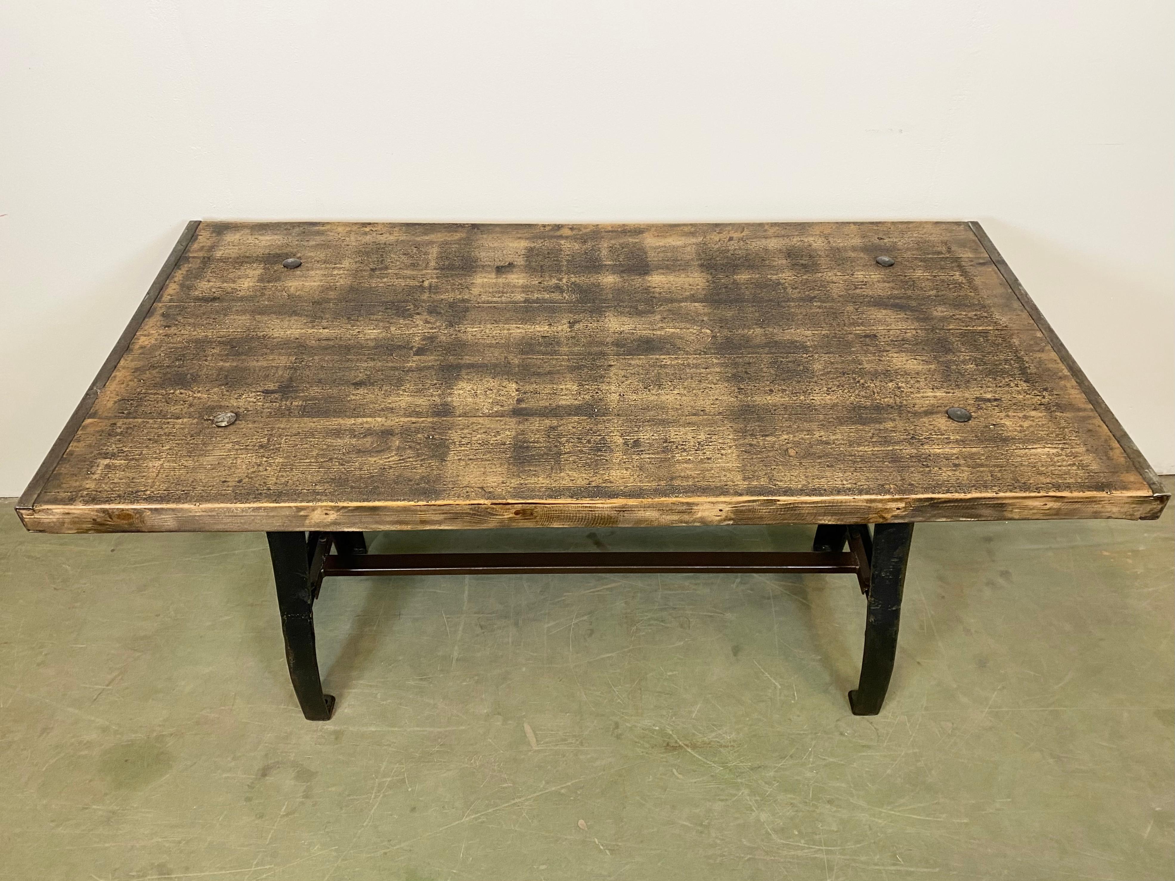 Vintage Industrial Dining Table with Cast Iron Legs at 1stDibs