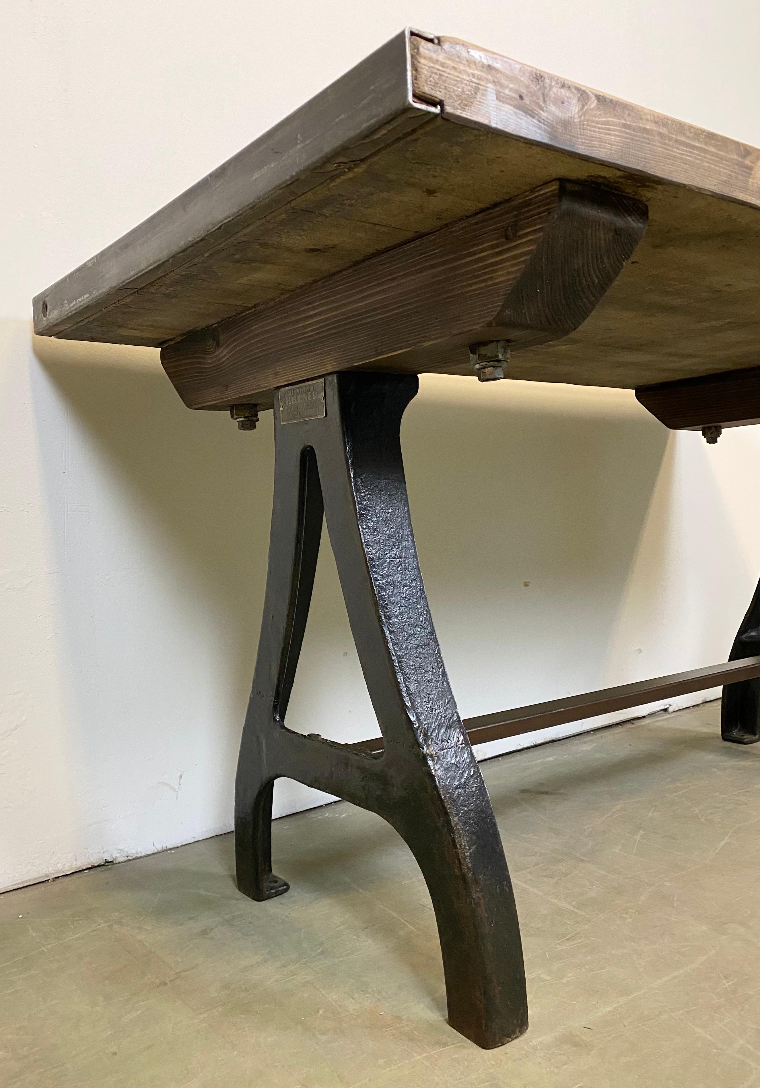Vintage Industrial Dining Table with Cast Iron Legs 3