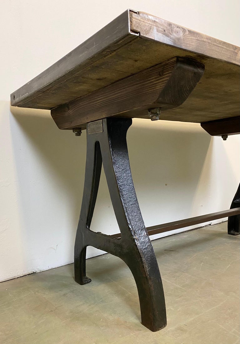 Vintage Industrial Dining Table with Cast Iron Legs For Sale at 1stDibs