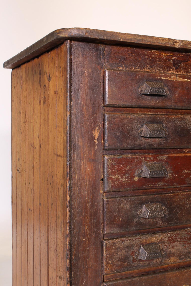 Vintage Industrial Distressed Wooden Flat File Factory Storage