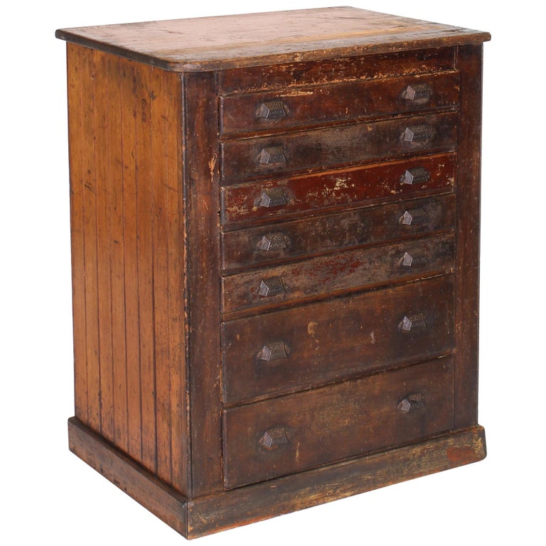 Vintage Industrial Distressed Wooden Flat File Factory Storage