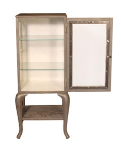 Vintage Industrial Doctors Medical Glass & Steel Vitrine Silver Storage Cabinet
