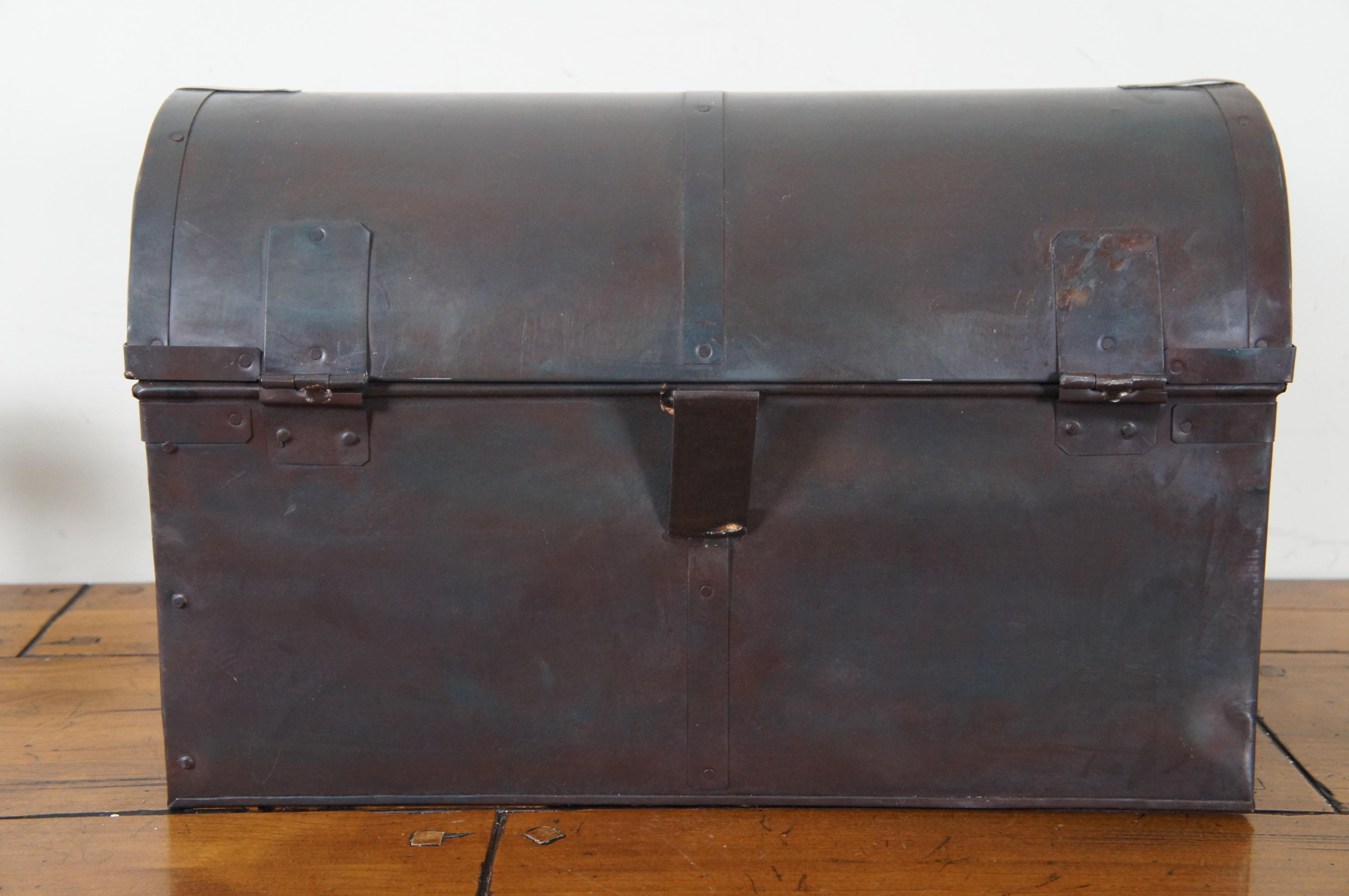 Vintage Industrial Domed Black Metal Wine Storage Box Chest Trunk 22