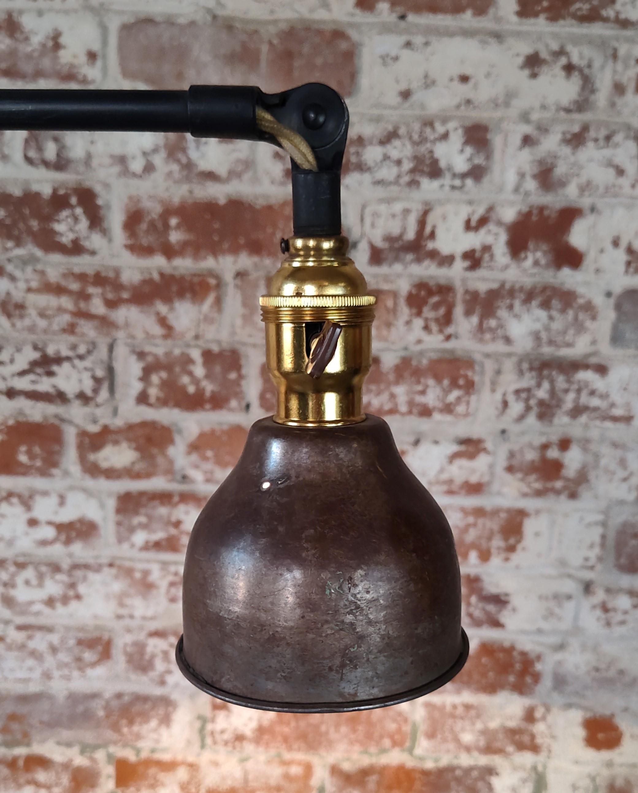 Vintage Industrial Double Arm Articulating Floor Lamp with Solid Base For Sale 6
